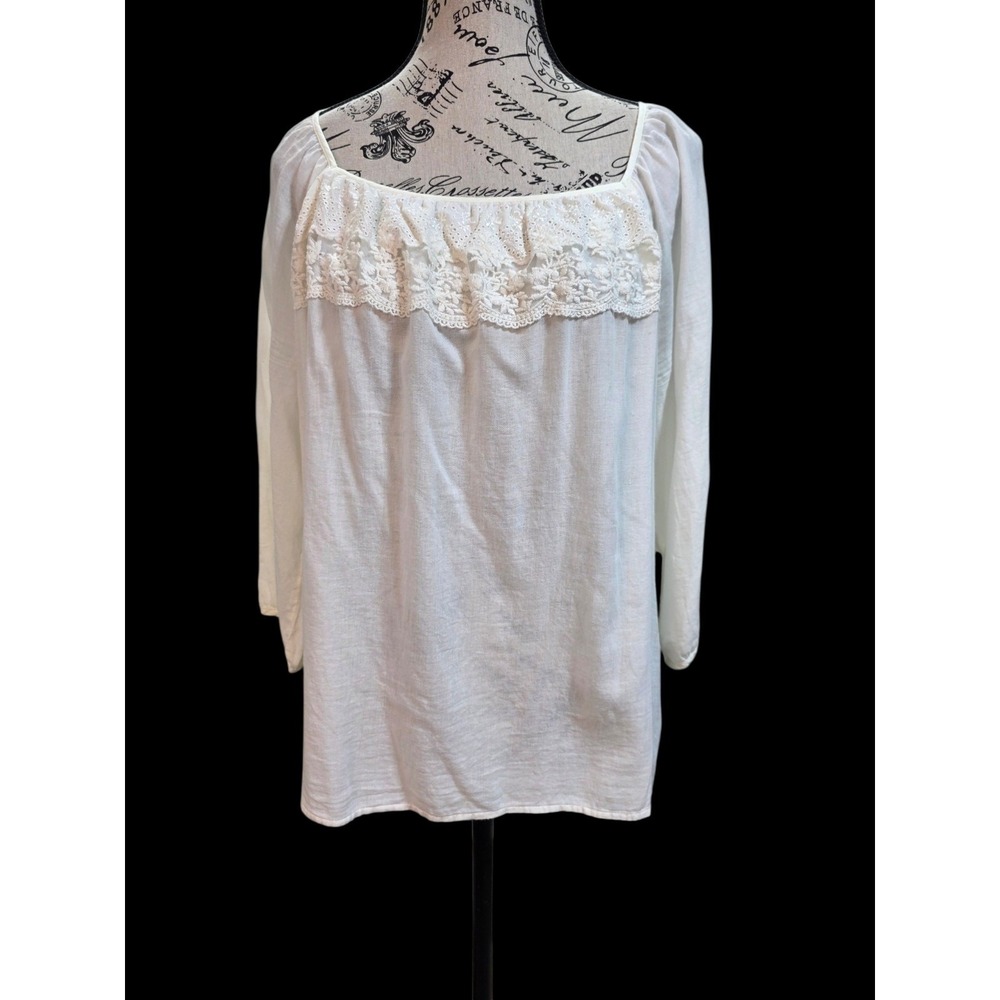 Old Navy Cottagecore Boho Lace Trim Blouse White Cotton Romantic M